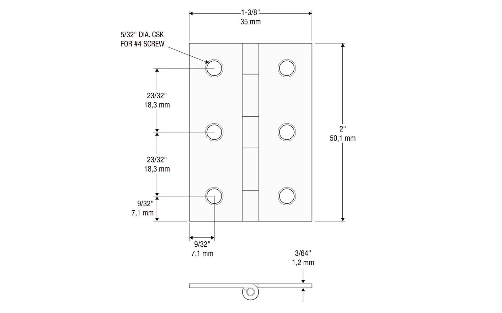 2" x 1-3/8" Solid Brass Hinges ~ 2 Pack - Image 2