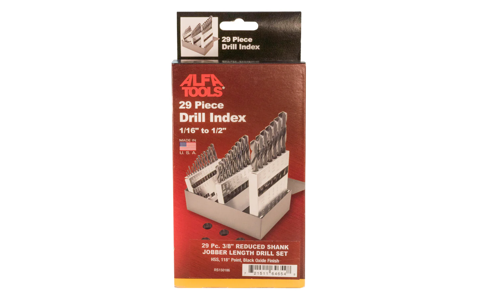 29-Piece HSS Black Finish Drill Index - 1/16" to 1/2" by 64ths