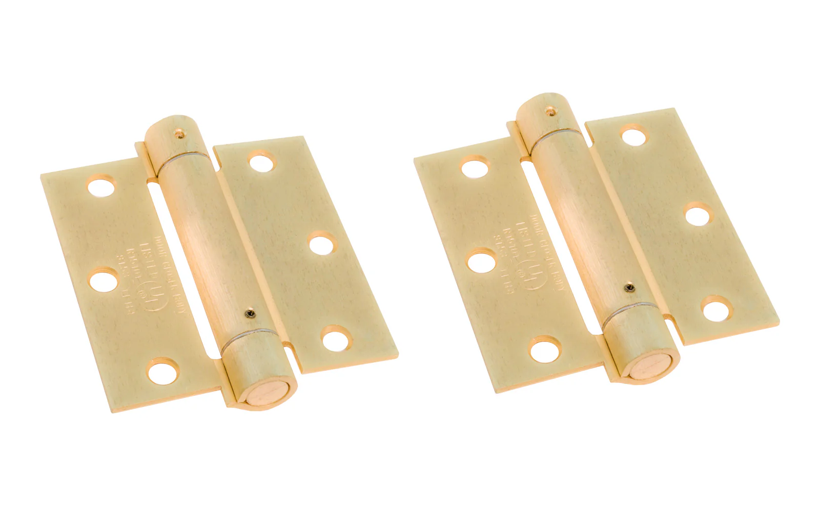 3-1/2" Satin Brass Finish Spring Hinges - 2 Pack