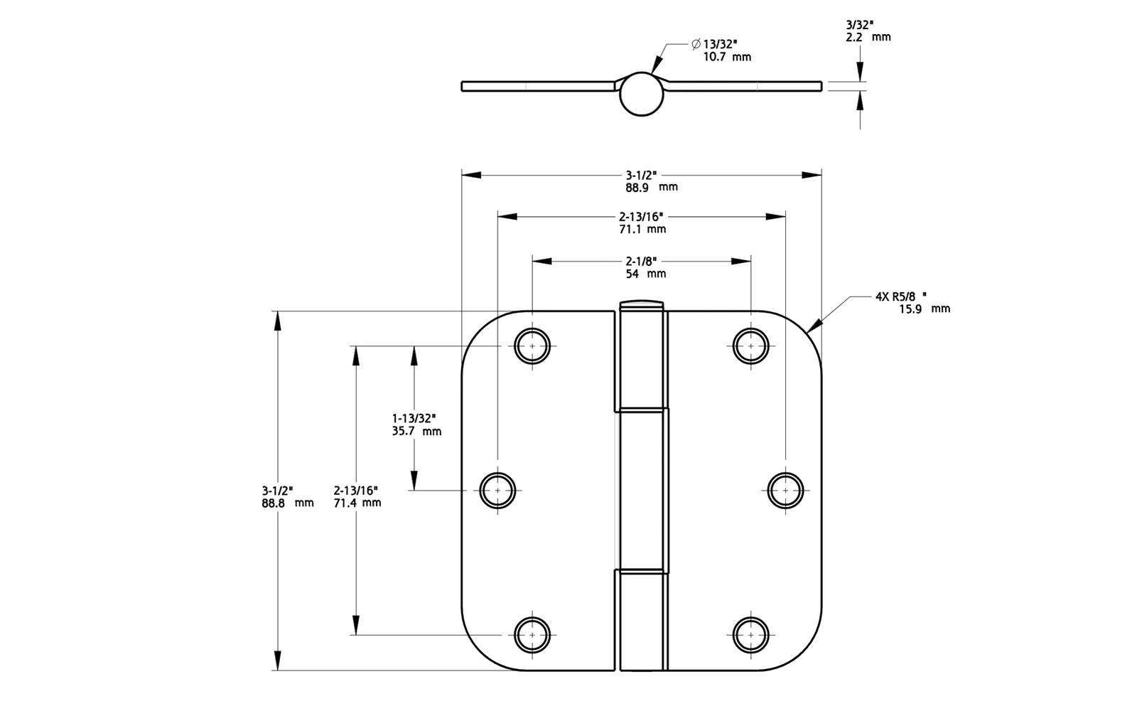 3-1/2" Satin Nickel "Squeak Guard" Door Hinges, 5/8" Radius - 3 Pack - Image 4