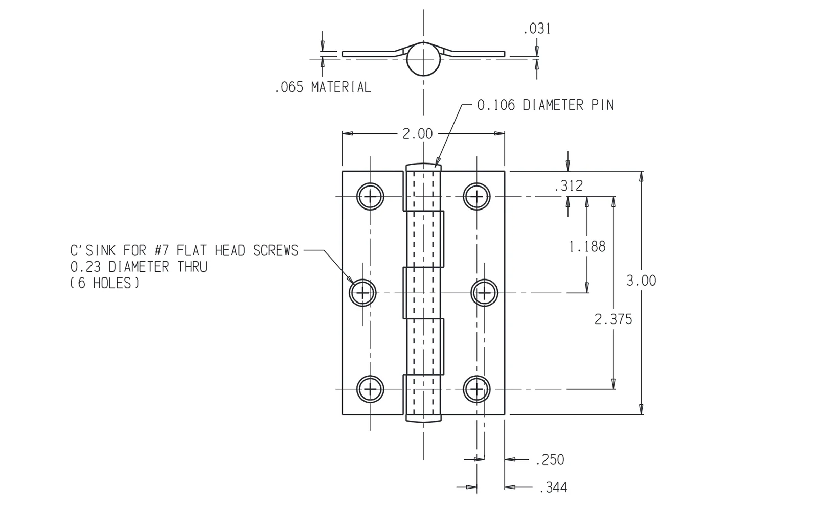 3" Zinc-Plated Fixed Pin Narrow Hinges - 2 Pack - Image 2