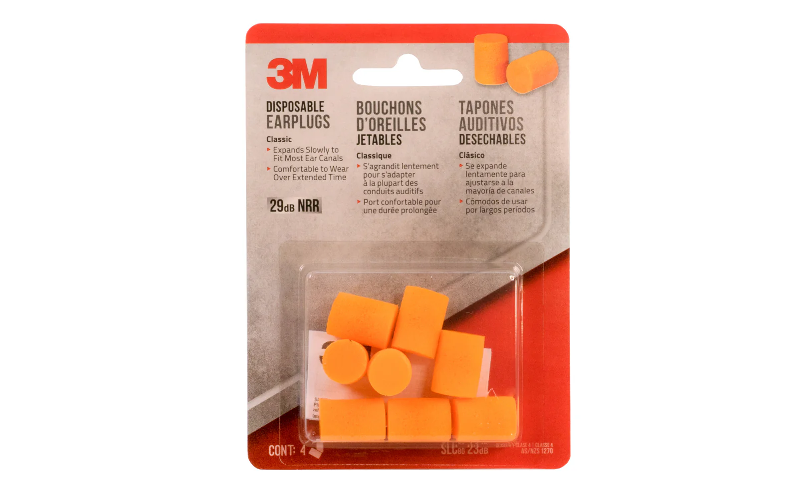 3M Classic Style Disposable Foam Earplugs - 4 Pair