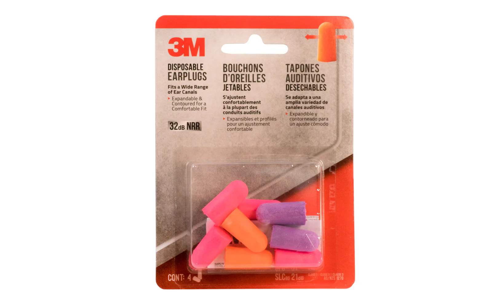 3M Disposable Foam Earplugs - 4 Pair