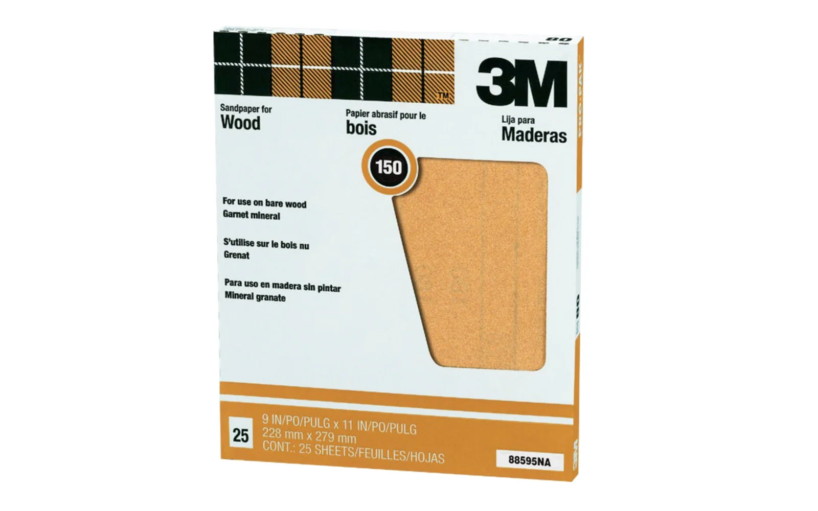 3M Garnet Sandpaper 150 Grit - 25 Sheets