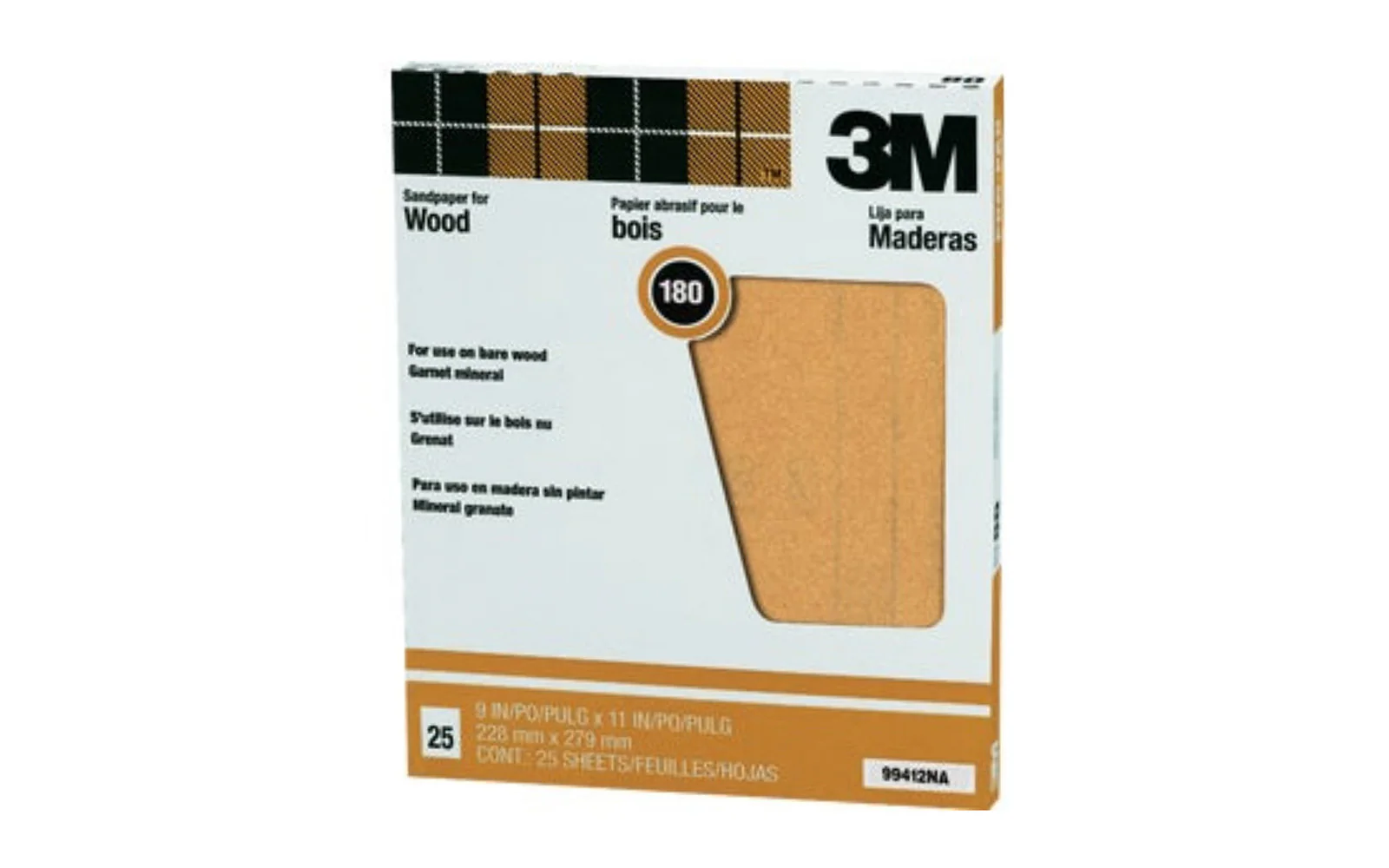3M Garnet Sandpaper 180 Grit - 25 Sheets