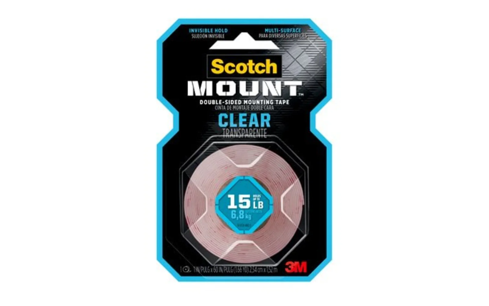 3M Scotch Double-Sided Clear Mounting Tape 1" x 60"