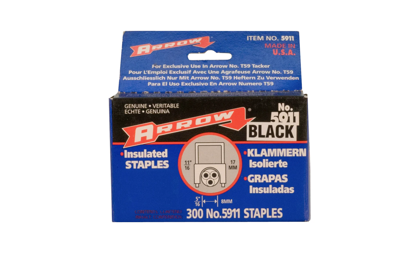 Arrow Insulated Black Cable Staples - 1/4" - 300 PK