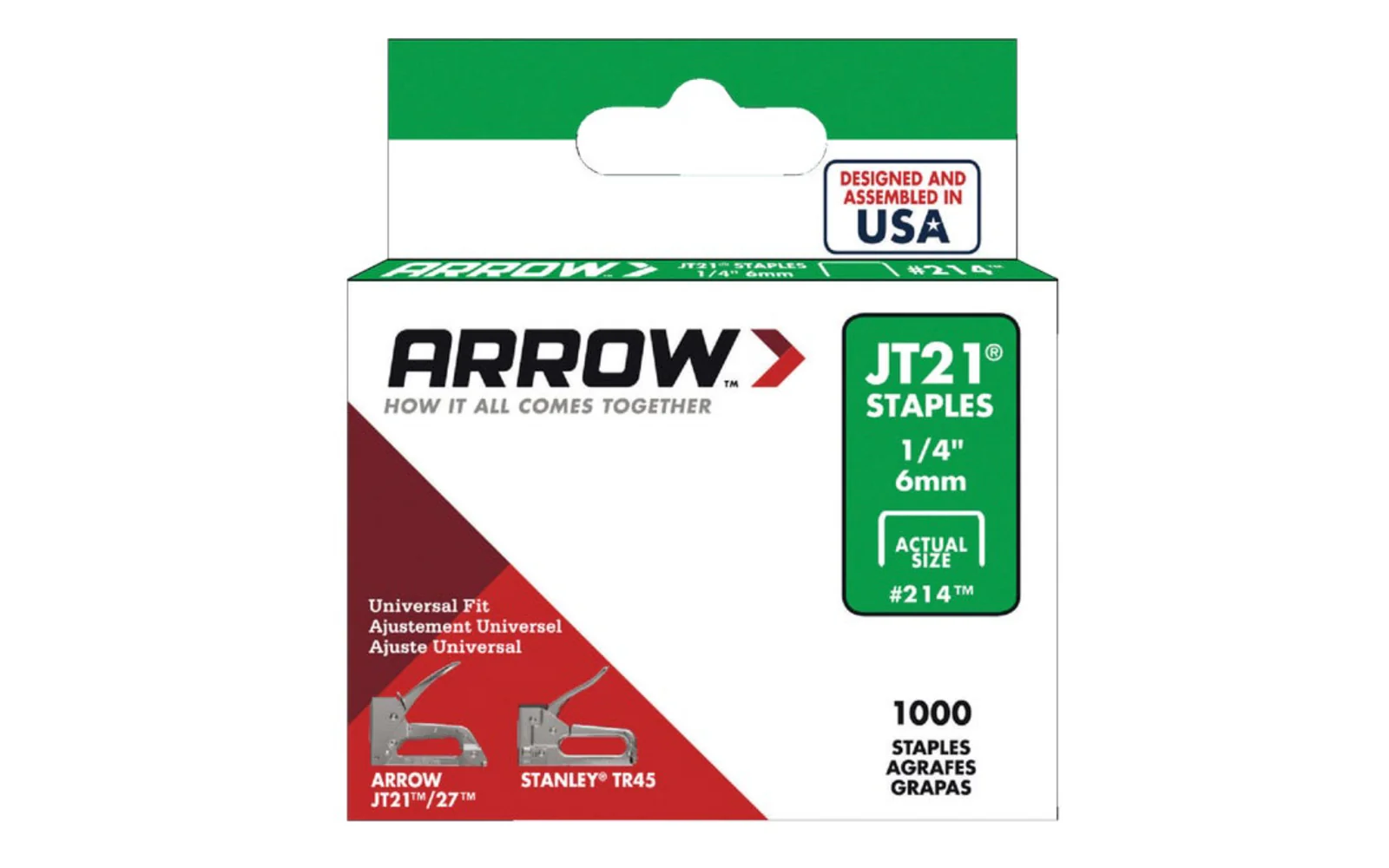 Arrow JT21 Light Duty 1/4" Staples - 1000 PK