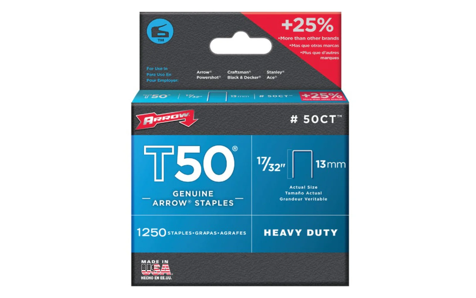 Arrow T50 Heavy Duty 17/32" Ceiling Tile Staples - 1250 PK