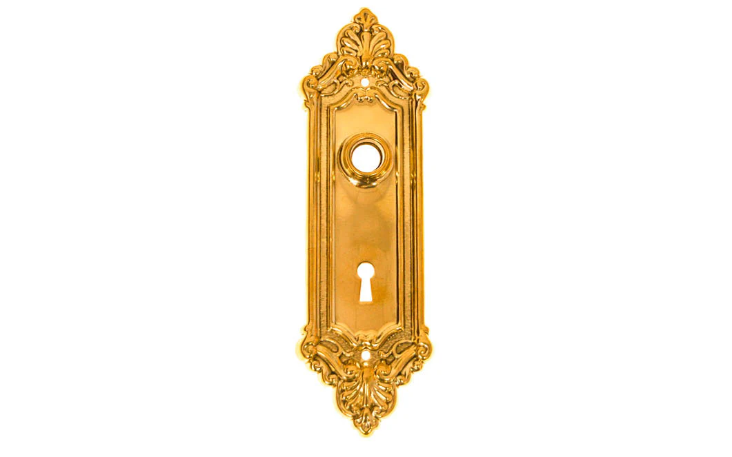Ornate Brass Escutcheon Door Plate with Keyhole - Image 5