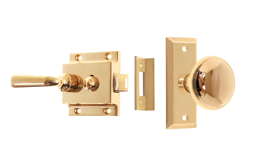 Brass Screen Door Rim Latch with Knob & Lever