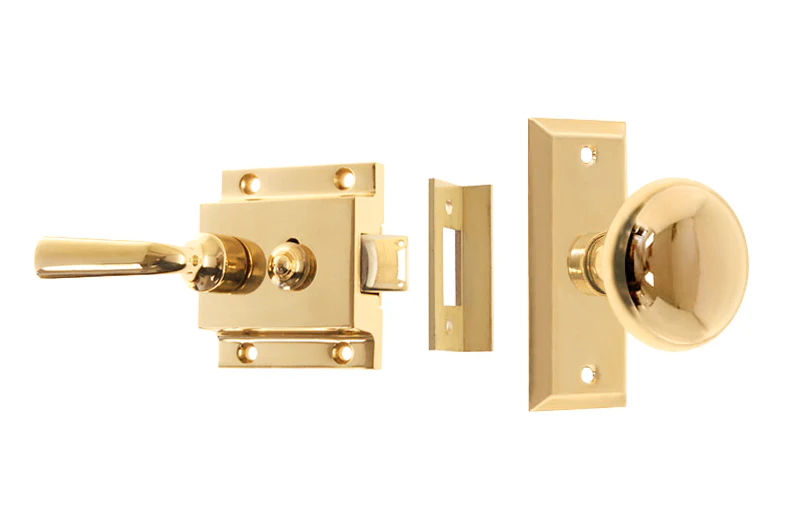 Brass Screen Door Rim Latch with Knob & Lever - Image 6