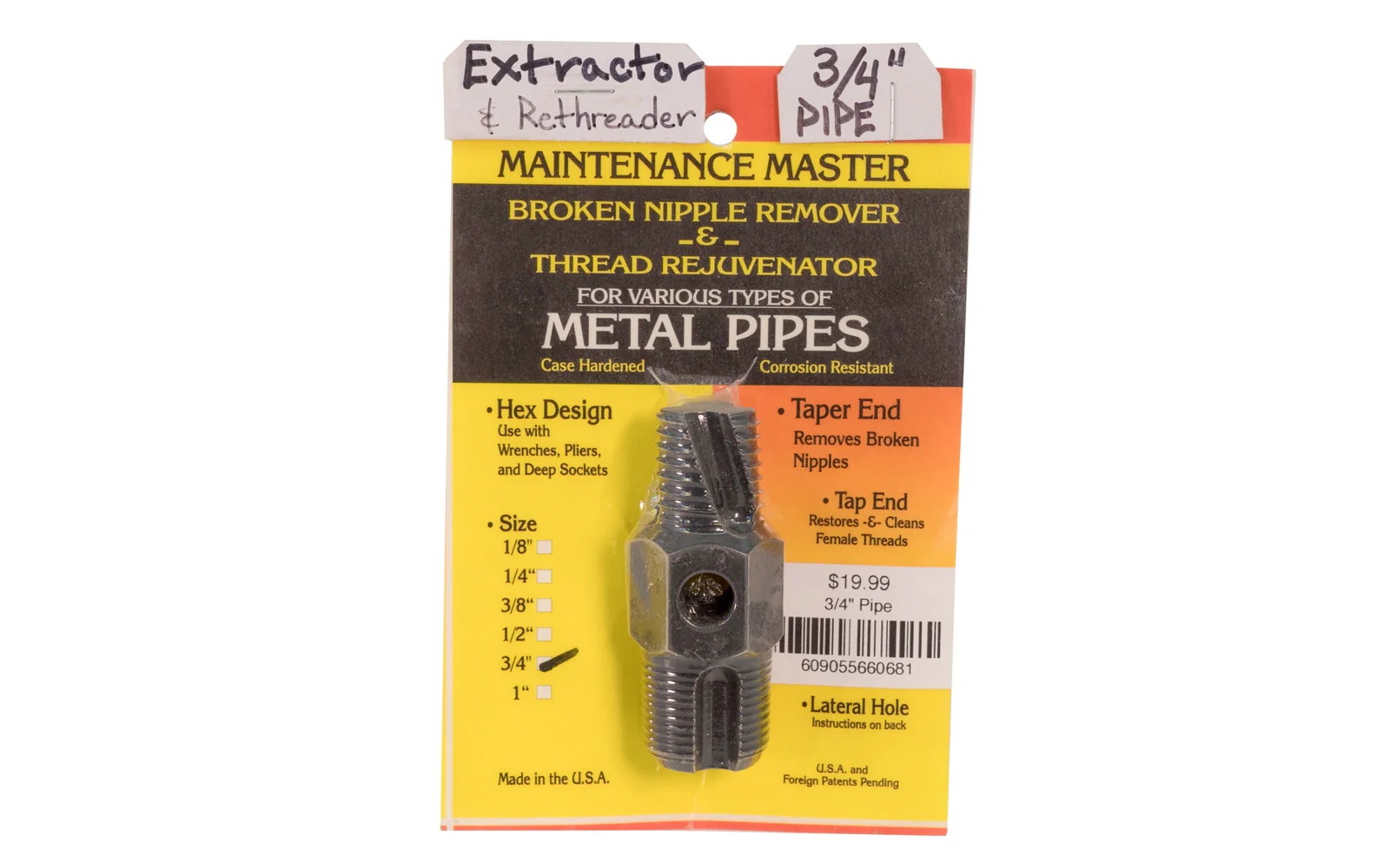 Broken Nipple Remover & Thread Rejuvenator - 3/4" Pipe