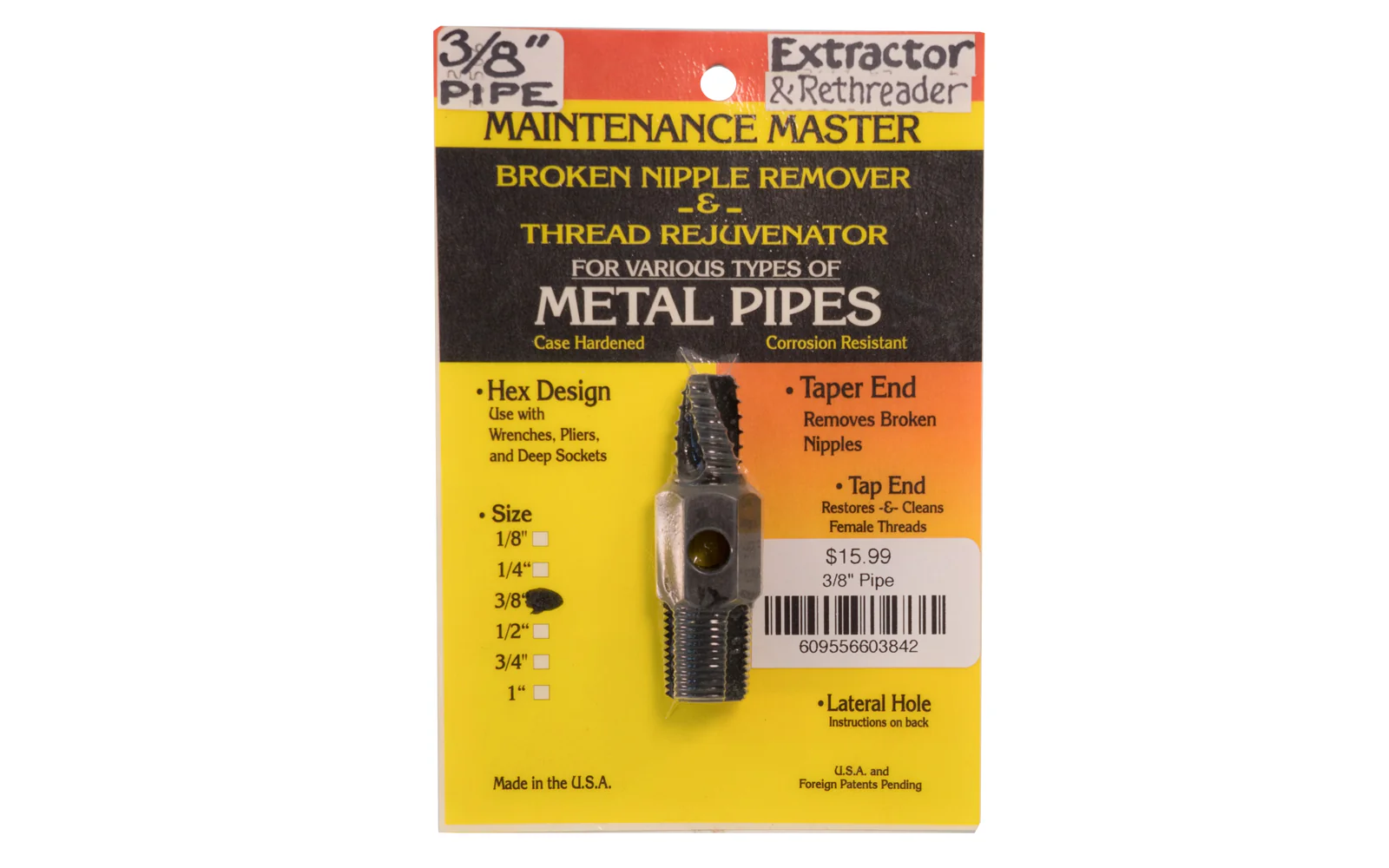 Broken Nipple Remover & Thread Rejuvenator - 3/8" Pipe