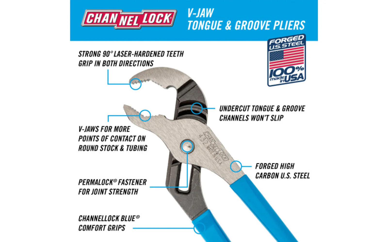 Channellock 10" V-Jaw Tongue & Groove Plier - 432 - Image 2