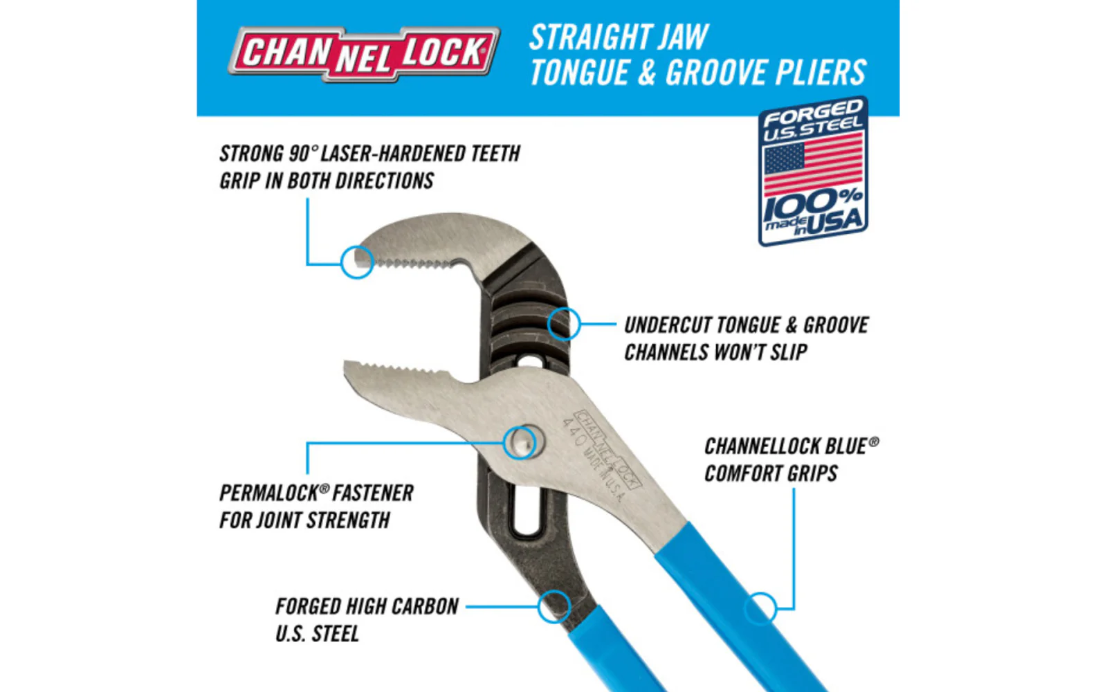 Channellock 12" Straight Jaw Tongue & Groove Plier - 440 - Image 2