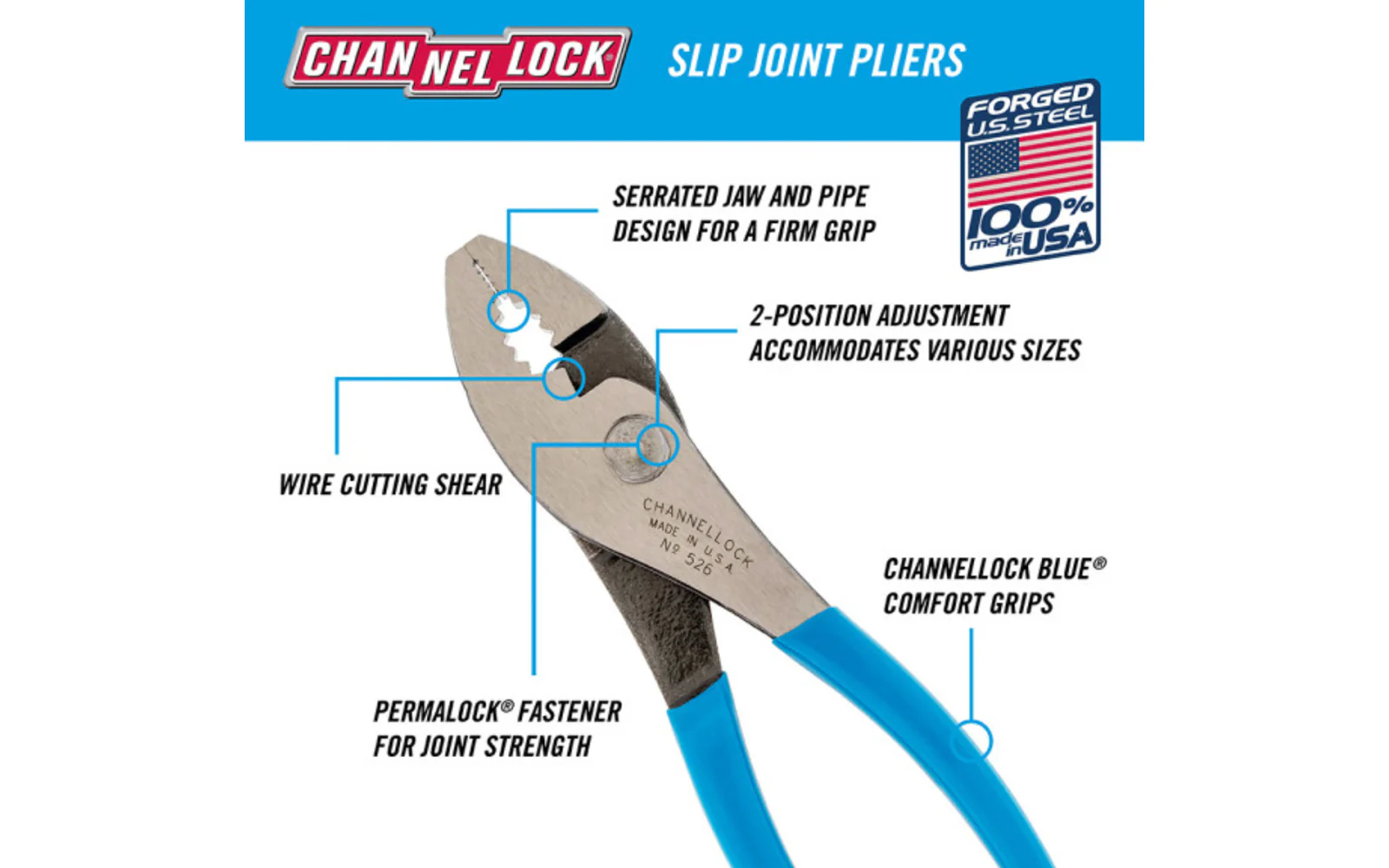 Channellock 6-1/2" Slip Joint Pliers - Image 2