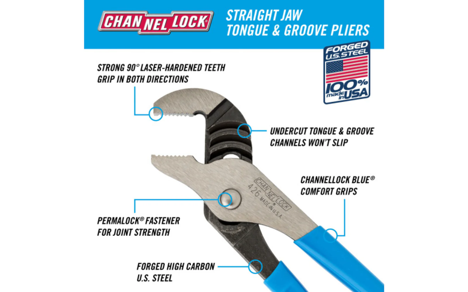 Channellock 6-1/2" Straight Jaw Tongue & Groove Plier - 426 - Image 2