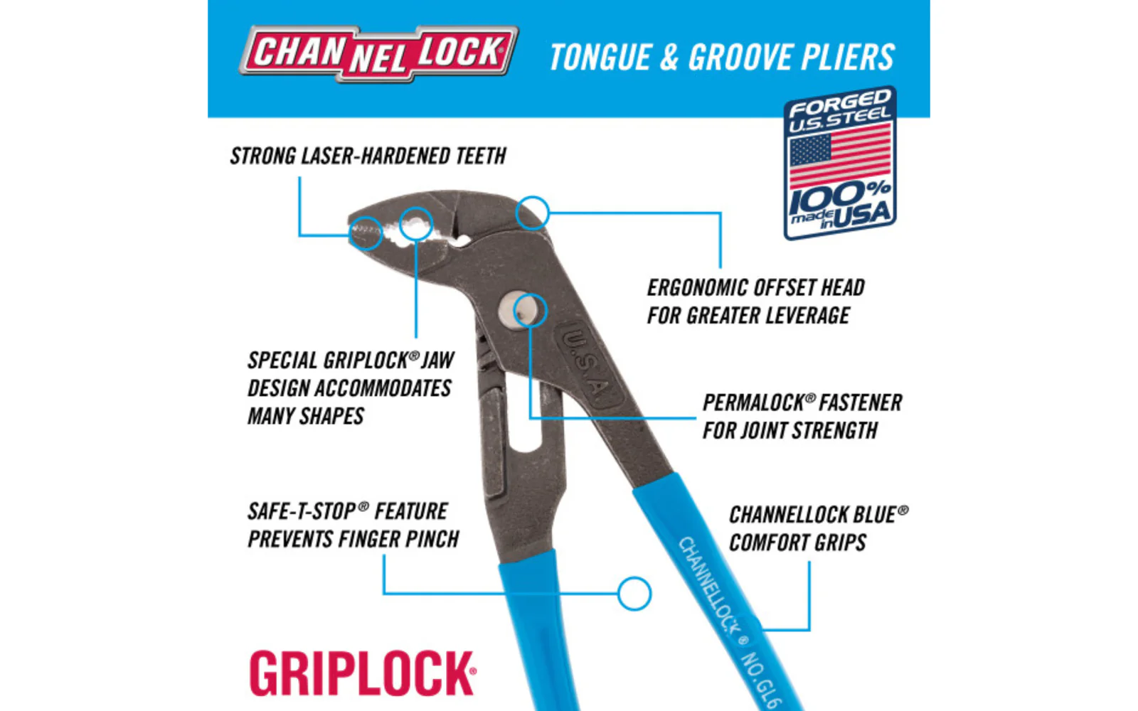 Channellock 6-1/2" GripLock Tongue & Groove Plier - GL6 - Image 3