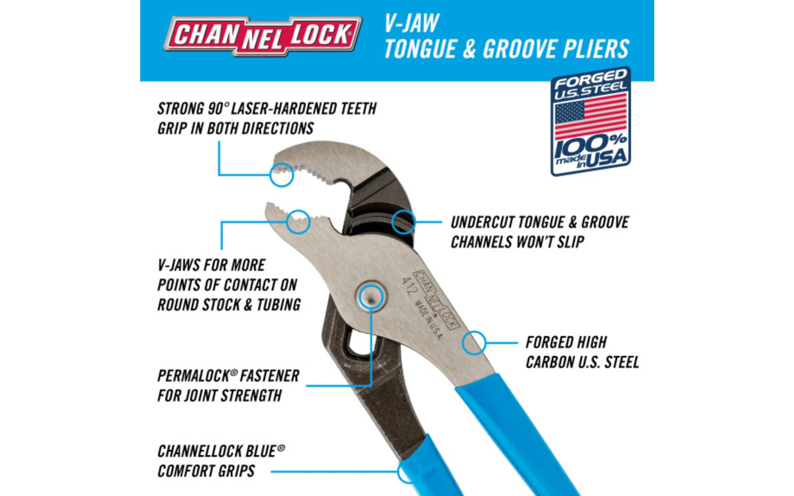 Channellock 6-1/2" V-Jaw Tongue & Groove Plier - 412 - Image 2