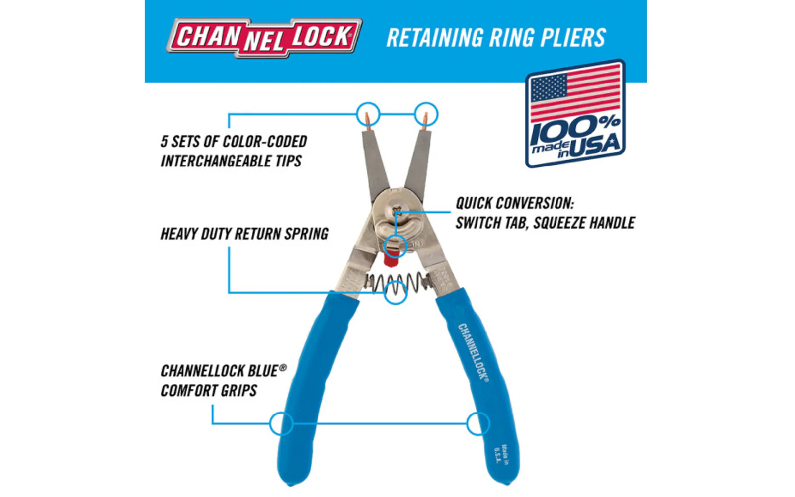 Channellock 6" Convertible Retaining Ring Pliers - Image 2