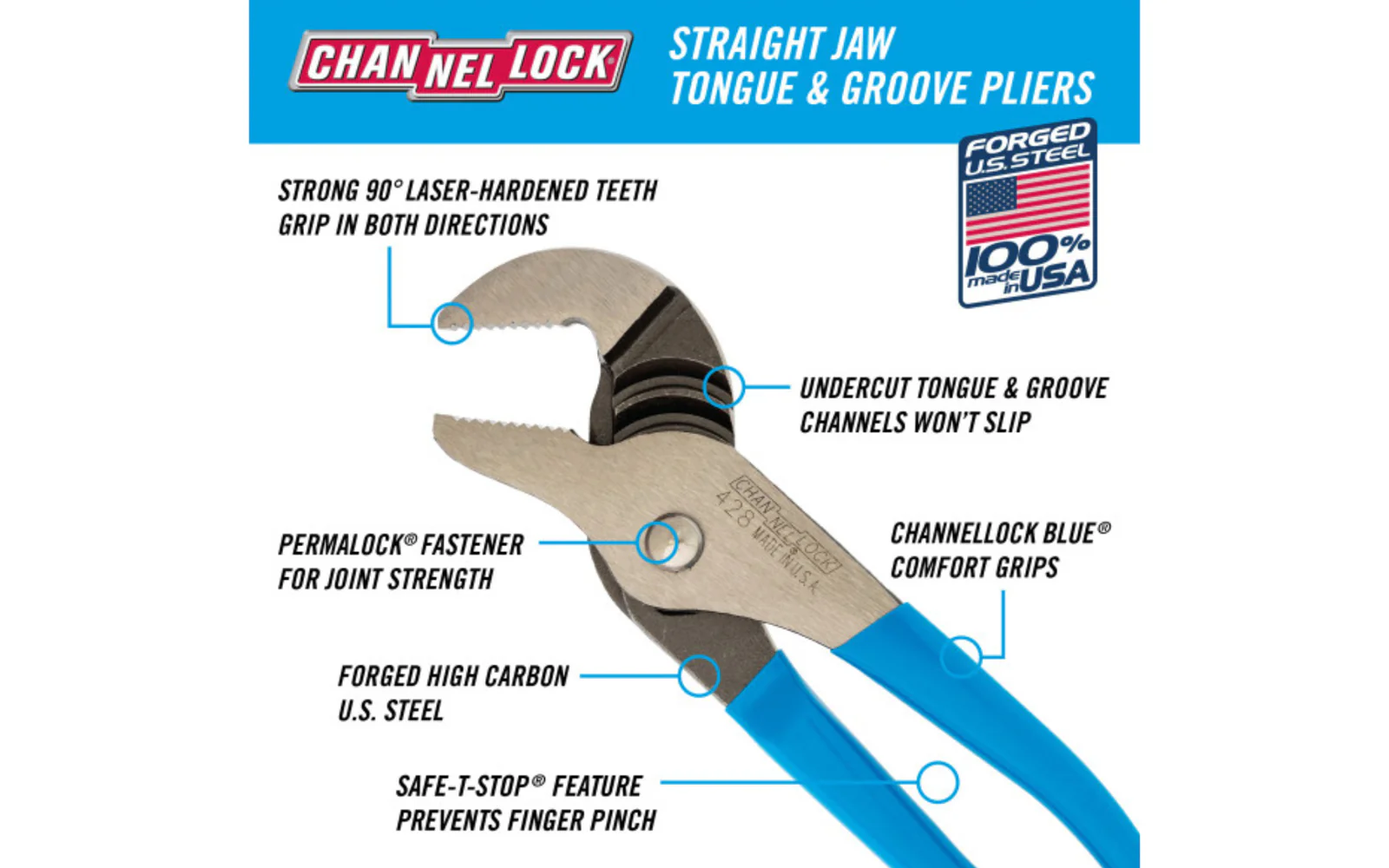 Channellock 8" Straight Jaw Tongue & Groove Plier - 428 - Image 2