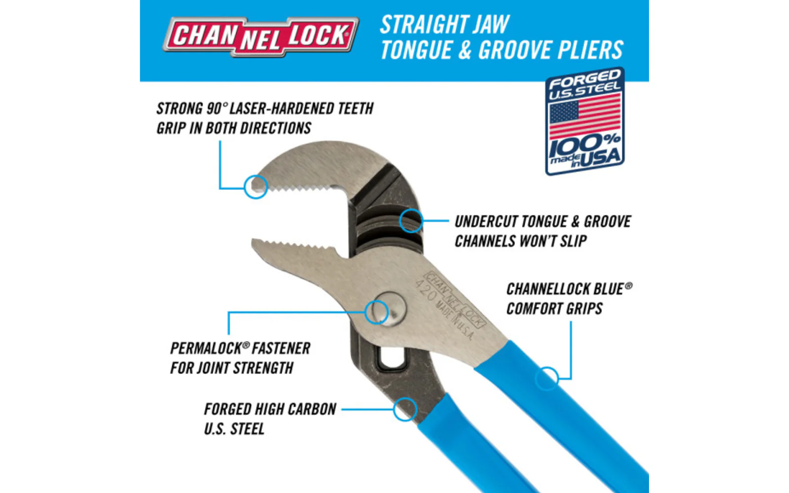 Channellock 9-1/2" Straight Jaw Tongue & Groove Plier - 420 - Image 2