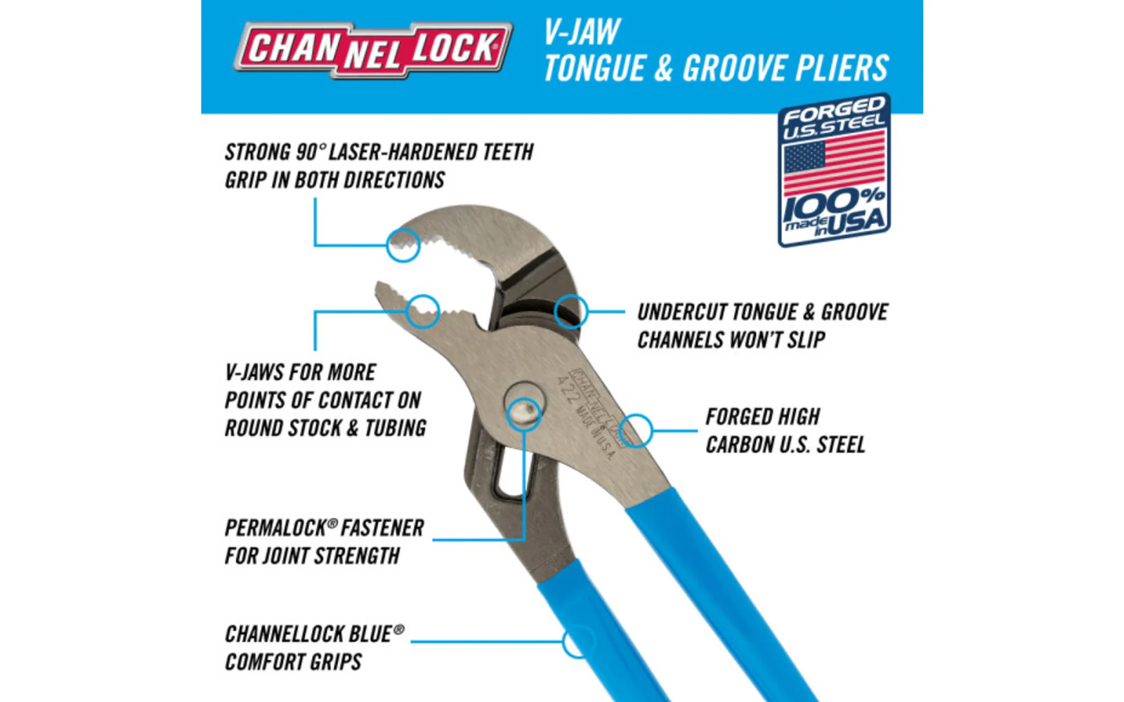 Channellock 9-1/2" V-Jaw Tongue & Groove Plier - 422 - Image 2