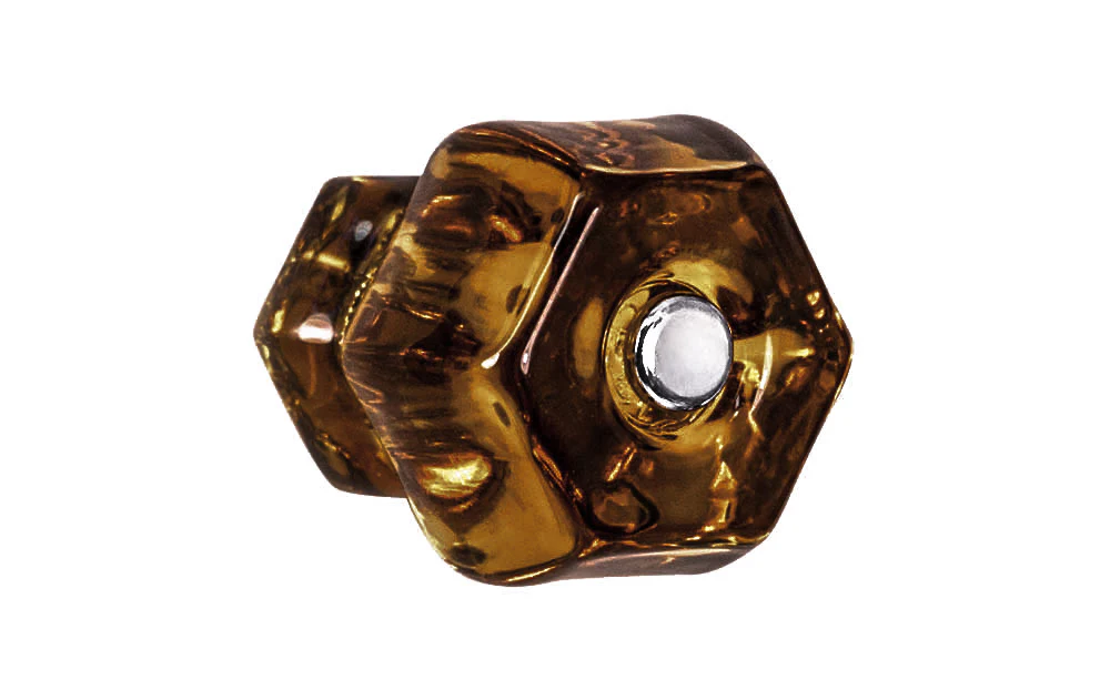Classic Hexagonal Glass Cabinet Knob ~ Dark Amber - Image 2