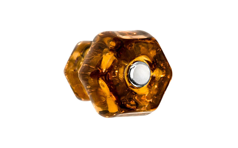 Classic Hexagonal Glass Cabinet Knob ~ Amber - Image 2