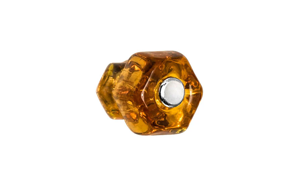 Classic Hexagonal Glass Cabinet Knob ~ Amber - Image 3