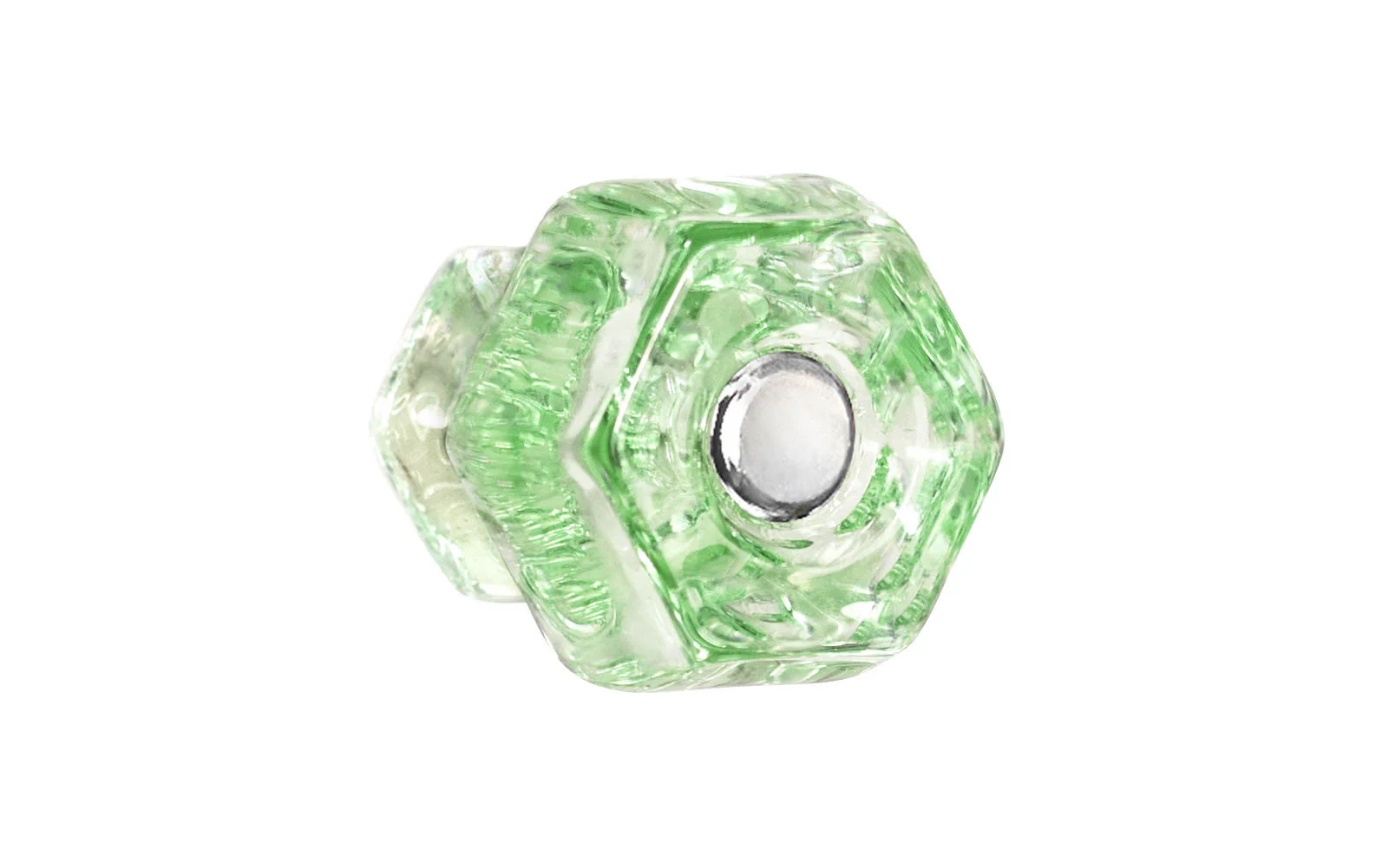 Classic Hexagonal Glass Cabinet Knob ~ Depression Green - Image 2