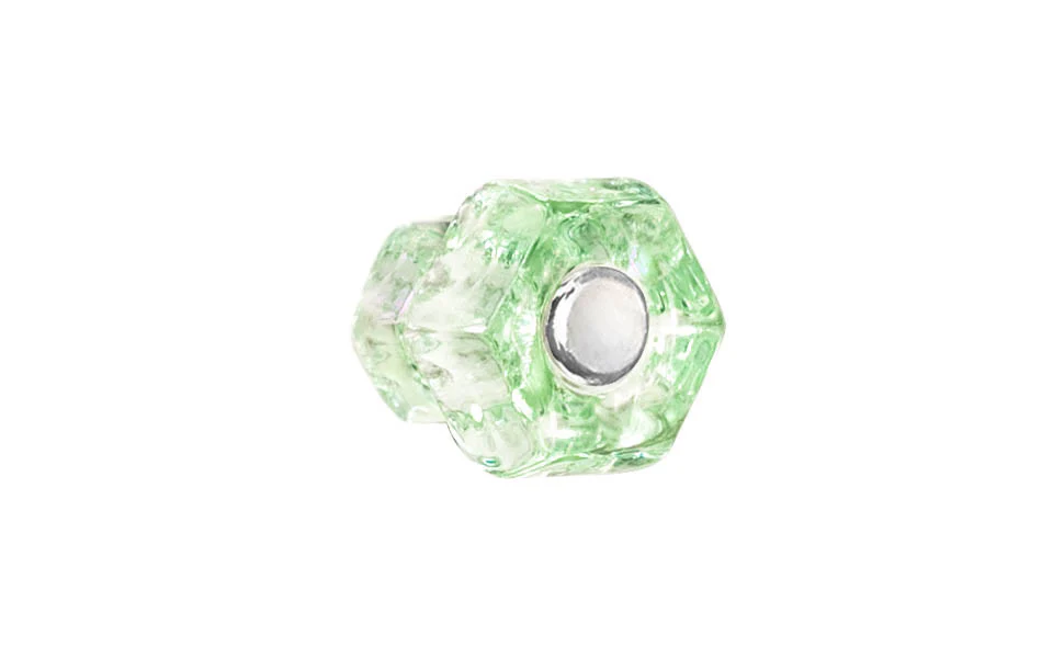 Classic Hexagonal Glass Cabinet Knob ~ Depression Green - Image 3