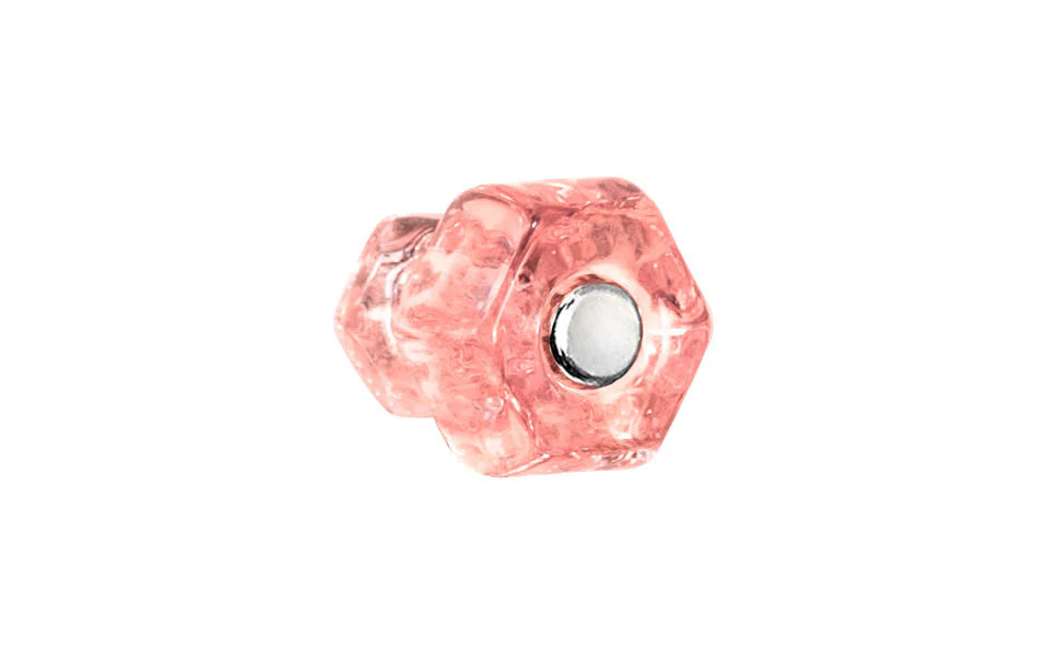 Classic Hexagonal Glass Cabinet Knob ~ Depression Pink - Rose - Image 3