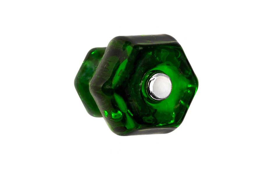 Classic Hexagonal Glass Cabinet Knob ~ Forest Green - Image 2