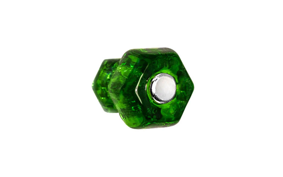 Classic Hexagonal Glass Cabinet Knob ~ Forest Green - Image 3