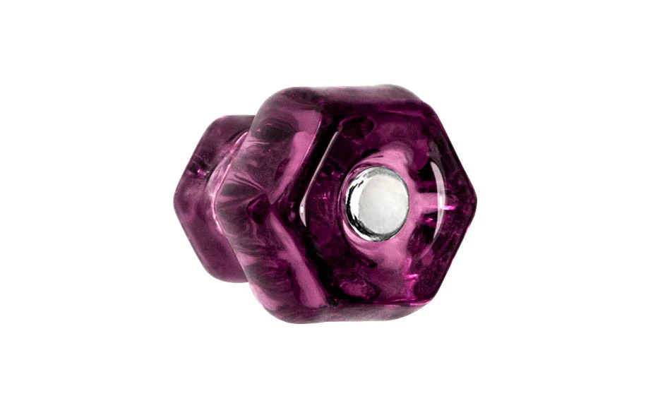Classic Hexagonal Glass Cabinet Knob ~ Purple Amethyst - Image 2