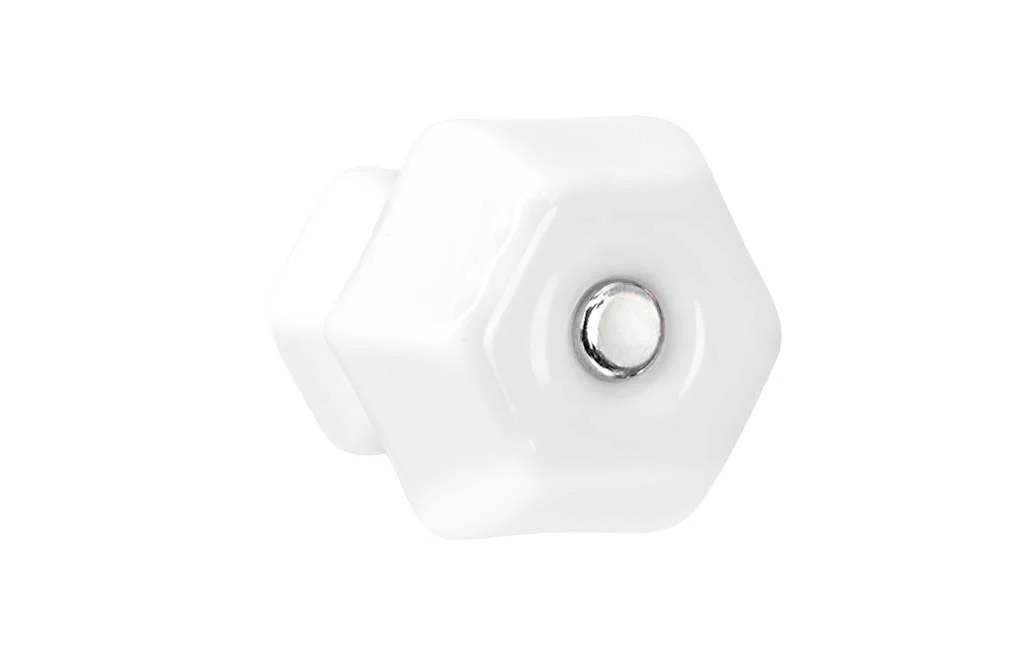 Classic Hexagonal Glass Cabinet Knob ~ White
