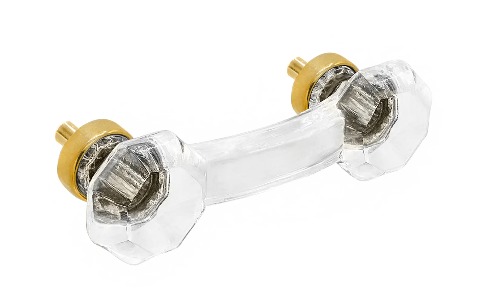 Octagonal Clear Glass Pull with Unlacquered Brass - 3" On Centers