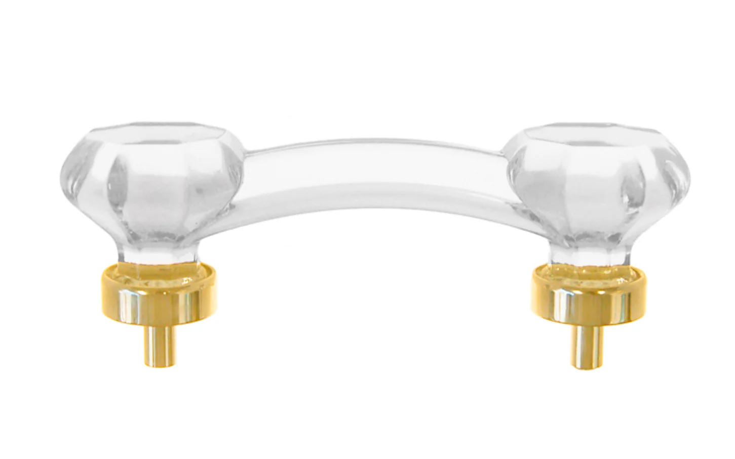 Octagonal Clear Glass Pull with Unlacquered Brass - 3" On Centers - Image 2