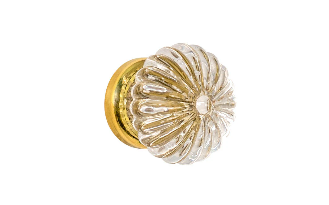 "Colonial Revival" Style Glass Cabinet Knob with Unlacquered Brass Base