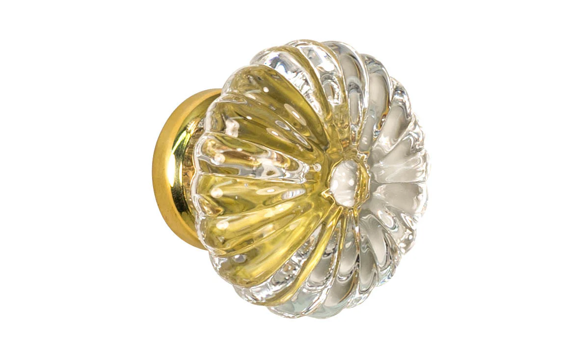 "Colonial Revival" Style Glass Cabinet Knob with Unlacquered Brass Base - Image 2