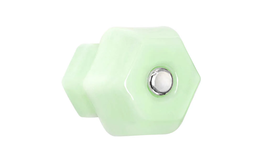 Classic Hexagonal Glass Cabinet Knob ~ Milk Green - Jade