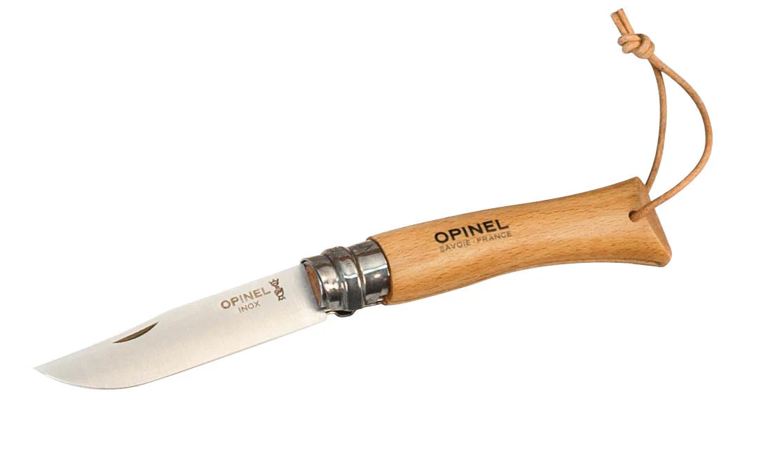Opinel Stainless Steel Knife with Leather Lanyard