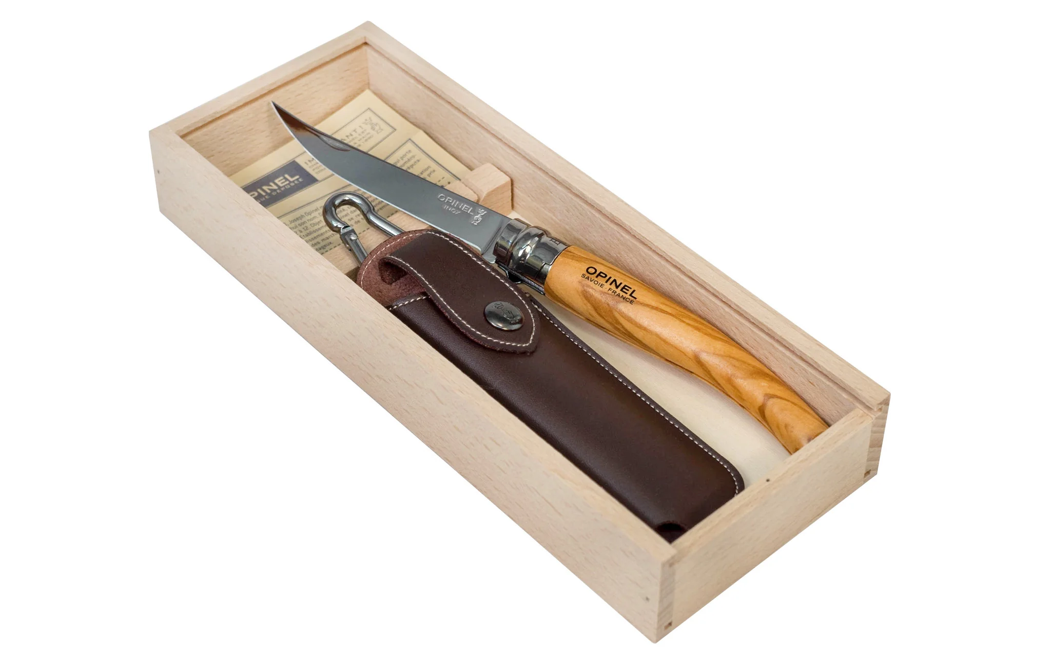 Opinel Stainless Steel "Effilés" Slim Knife ~ Olivewood Handle Gift Box Set