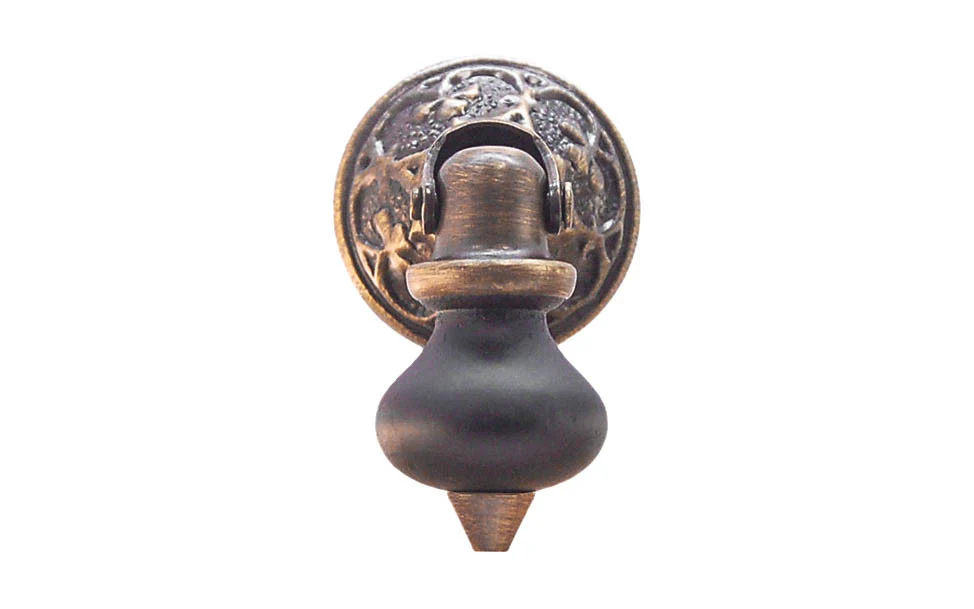 Ebonized Wood Drop Pull with Antique Brass Rosette - Image 2