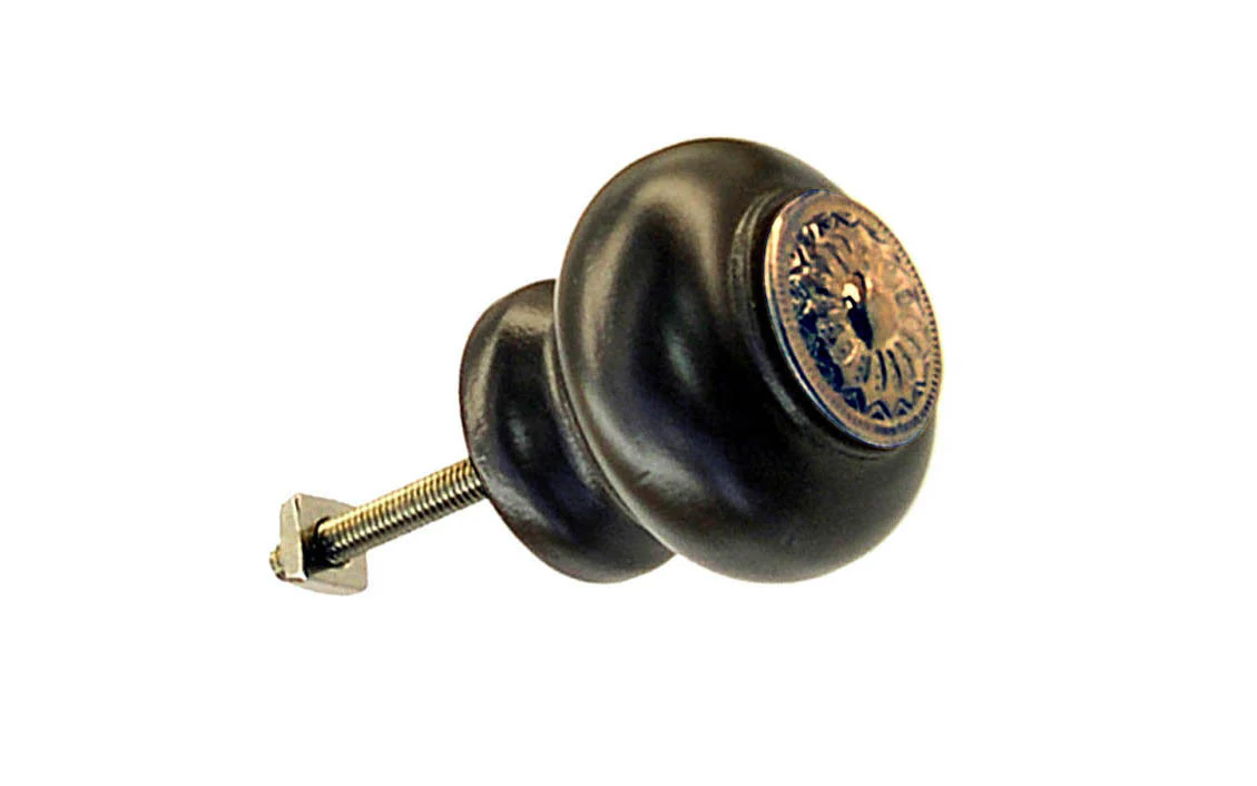 Ebonized Wood Knob with Brass Plate - Image 2