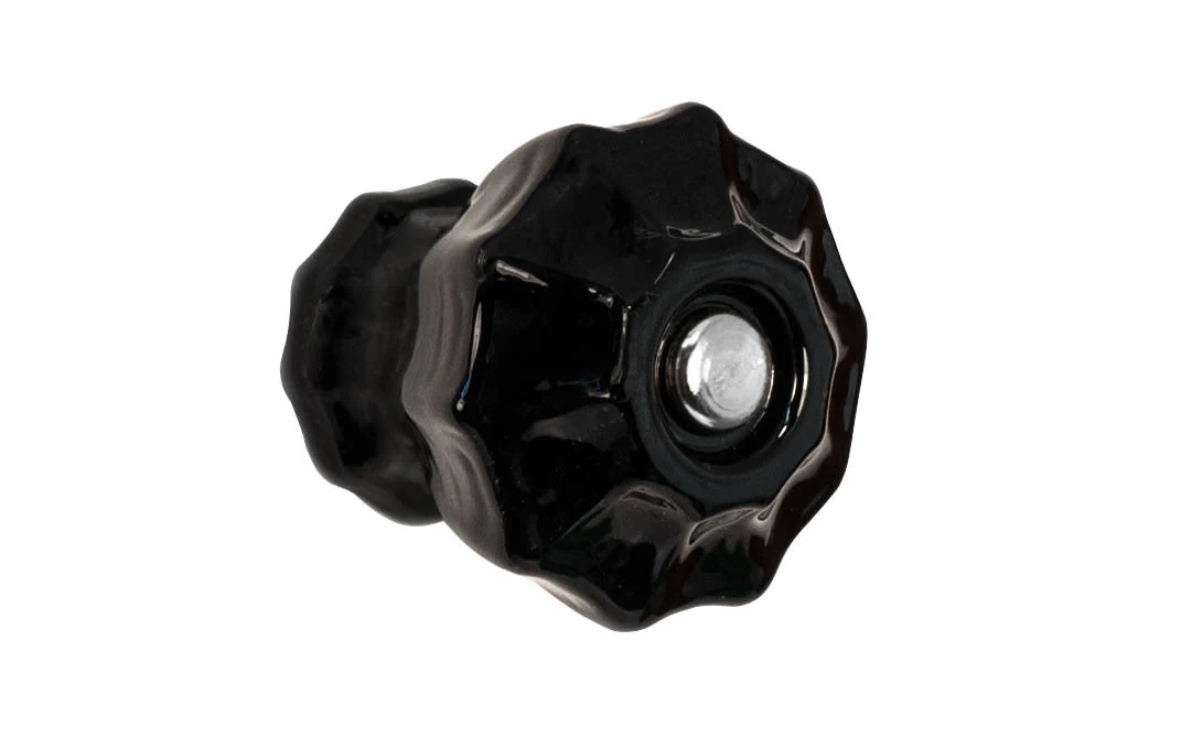 Fluted Glass Cabinet Knob ~ Black