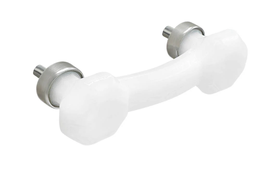 Octagonal "Translucent White Opal" Glass Pull with Brushed Nickel Finish - 3" On Centers