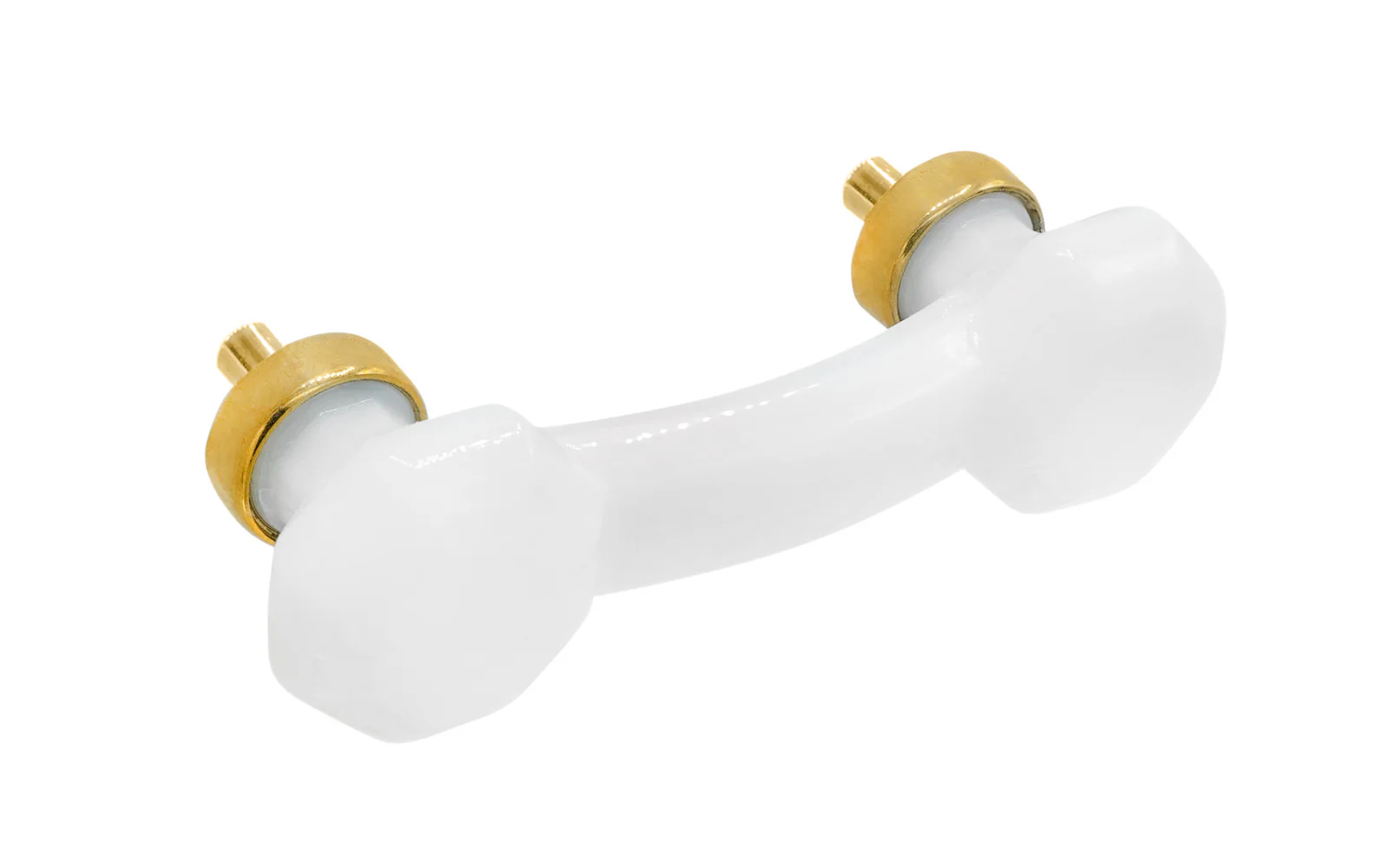 Octagonal "Translucent White Opal" Glass Pull with Unlacquered Brass - 3" On Centers